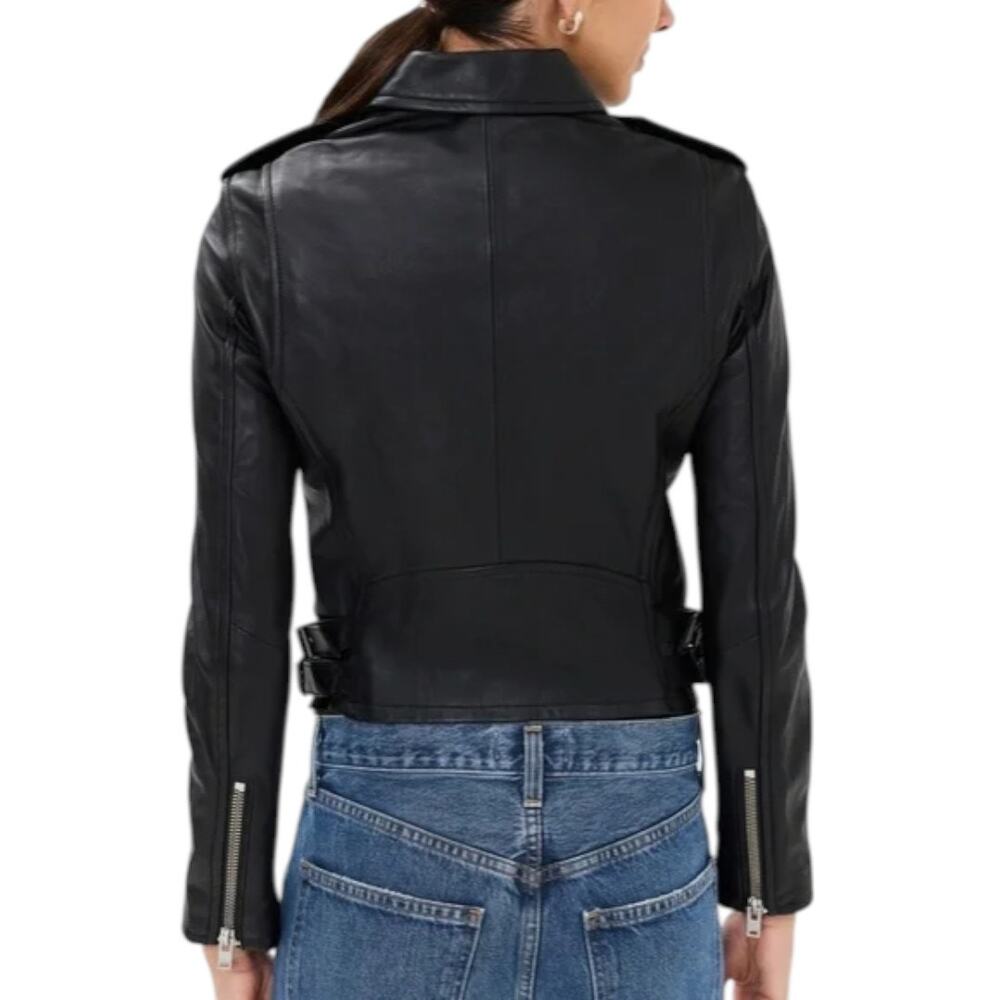 IRO Ashville Black Lambskin Leather Moto Biker Jacket RARE Size US 10 EU 42 - Picture 6 of 15